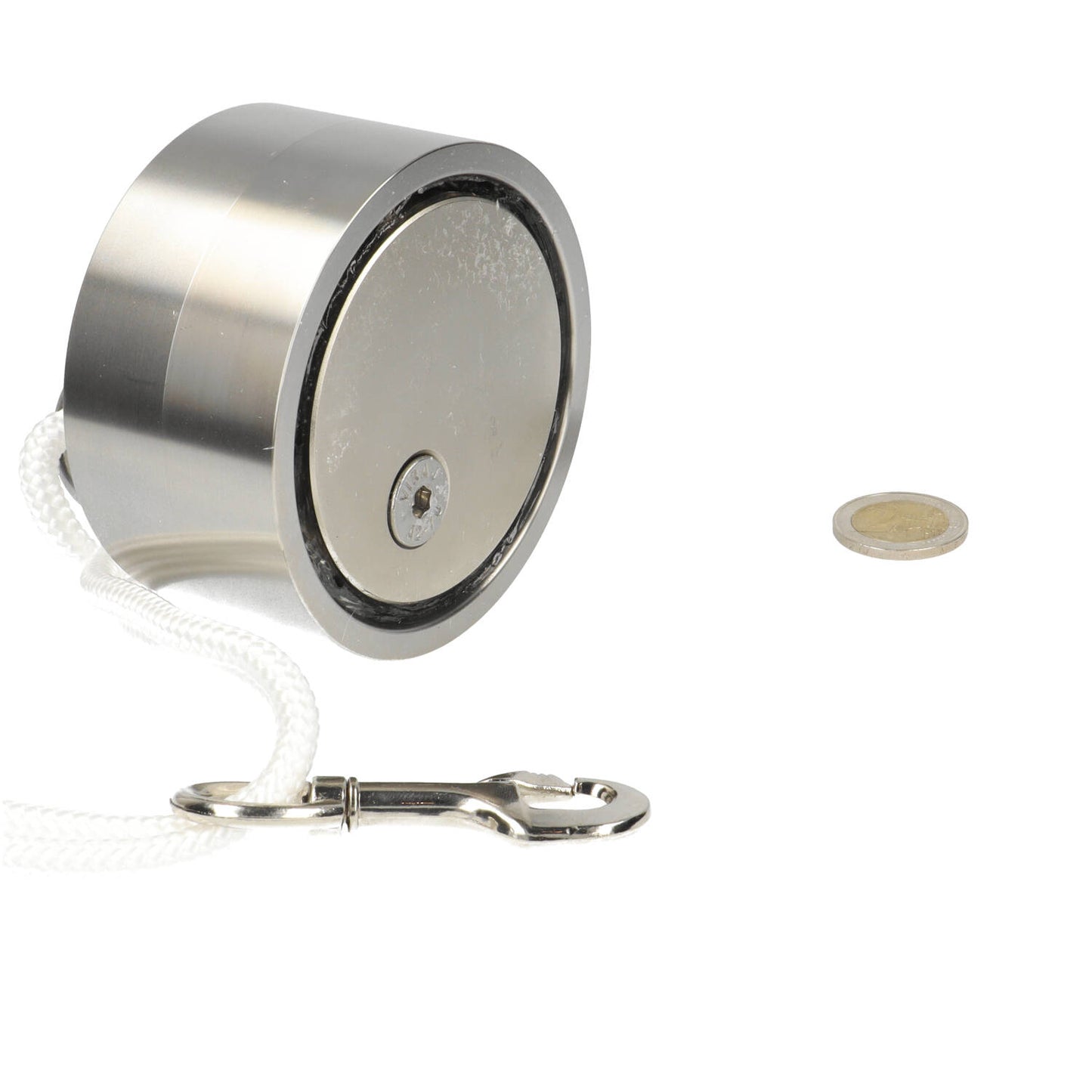 Neodymium Vismagneet Ø90 x 45 mm 360 kg Trekkracht NiCuNi – Set met 25 m Touw, Oogmoer, Bout en Musketon