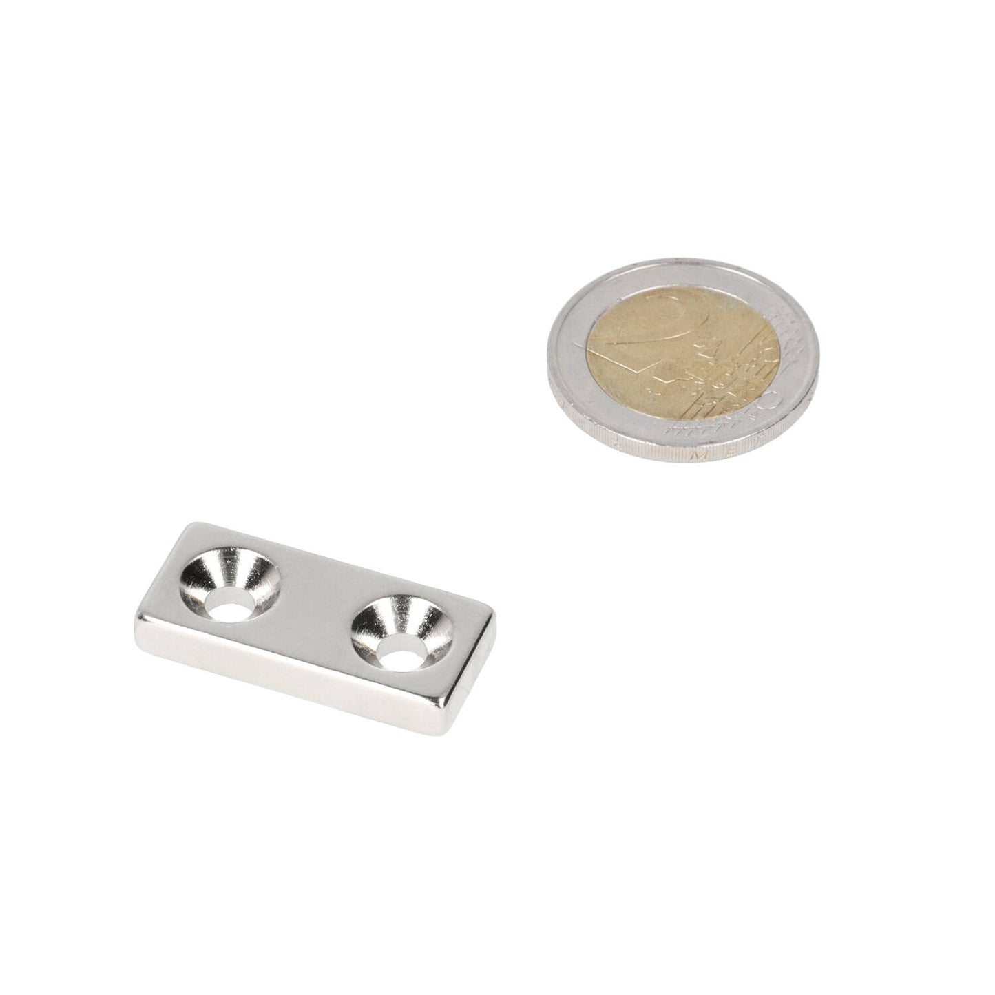 Neodymium Blokmagneet met boor-/verzinkgat (2x) 30 x 13,5 x 5 mm N48 NiCuNi Zuid Pool