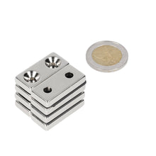Neodymium Blokmagneet met boor-/verzinkgat (2x) 30 x 13,5 x 5 mm N48 NiCuNi Noord Pool