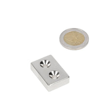 Neodymium Blokmagneet met boor-/verzinkgat (2x) 30 x 20 x 8 mm N48 NiCuNi Noord Pool