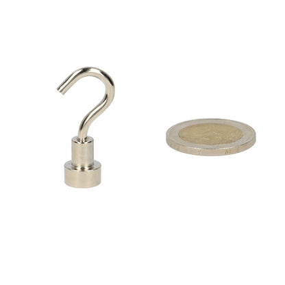 Kleine haakmagneet 10x5x4,5 mm Neodymium N40 in stalen behuizing