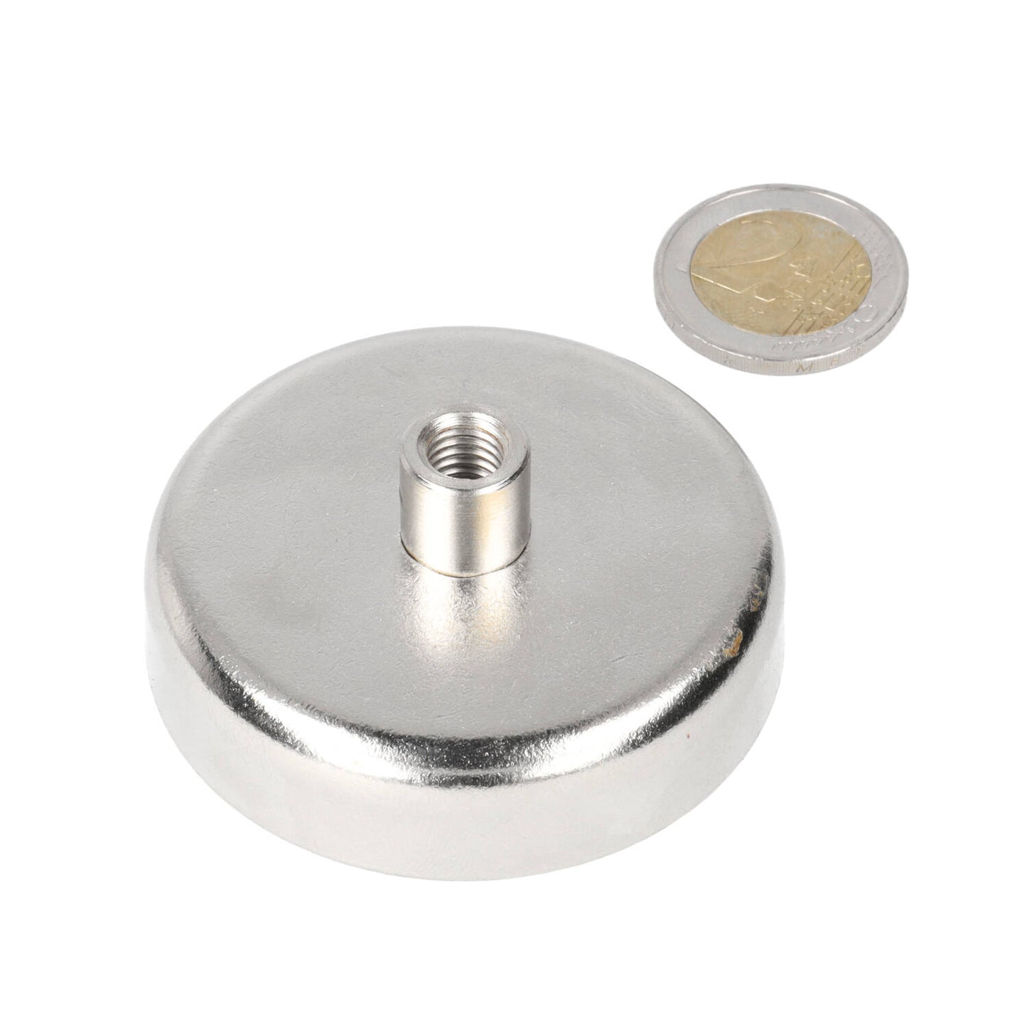 Neodymium Potmagneet Ø60 x 15 mm N40 NiCuNi draadbus M8