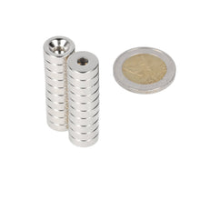 Neodymium Ringmagneet Ø14 x Ø8,1 x 3 mm N35 NiCuNi met boor-/verzinkgat Zuidpool