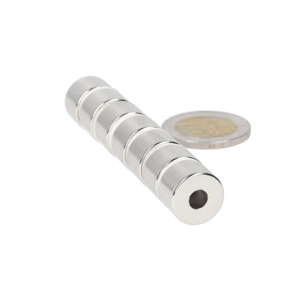 Neodymium Ringmagneet Ø15 x Ø5,1 x 10 mm N45 NiCuNi