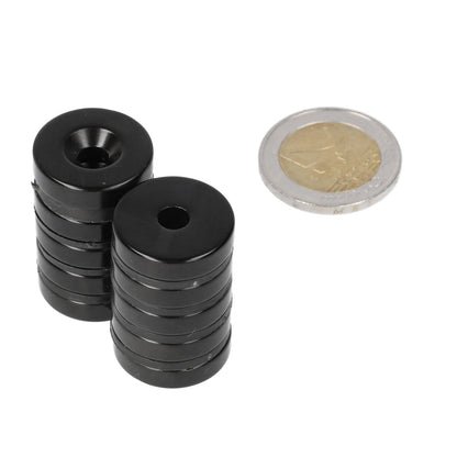 Neodymium Ringmagneet Ø20 x Ø9,8 x 5,1 mm N35 Epoxy met boor-/verzinkgat Noordpool
