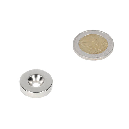 Ring magnet 20 x 9.8 x 5.1 x 5 mm with drill/countersink hole (south pole)