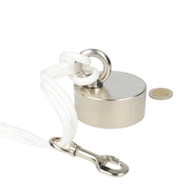 Neodymium Vismagneet Ø70 x 30 mm 260 kg Trekkracht NiCuNi – Set met 25 m Touw, Oogmoer, Bout en Musketon