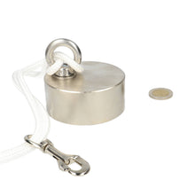 Neodymium Vismagneet Ø80 x 35 mm 400 kg Trekkracht NiCuNi – Set met 25 m Touw, Oogmoer, Bout en Musketon