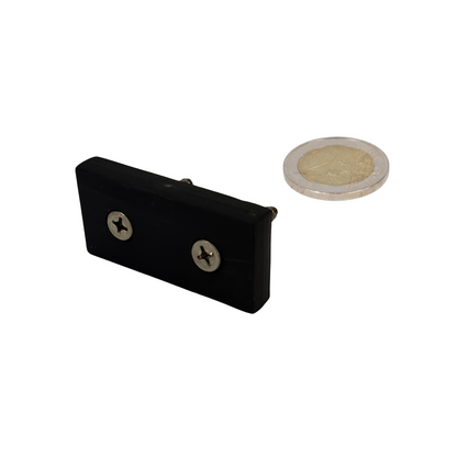 Neodymium Blokmagneet 50,8 x 25,4 x 8 mm N45 kunststof ommanteld met 2x boor/verzinkgat