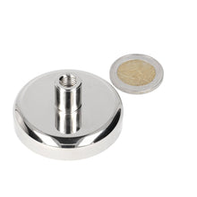 Neodymium Potmagneet Ø50 x 11 mm N40 NiCuNi draadbus M8 - Magnetenspecialist Import & Export B.V.