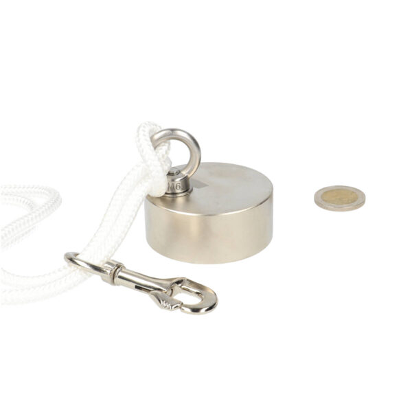 Fischmagnet 60 x 25 mm + Augenmutter, Schraube, Muskete, 20 Meter Seil (210KG)