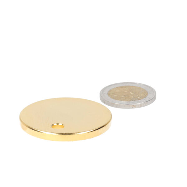 Disque magnétique 40x4mm avec trou de 5mm plaqué or
